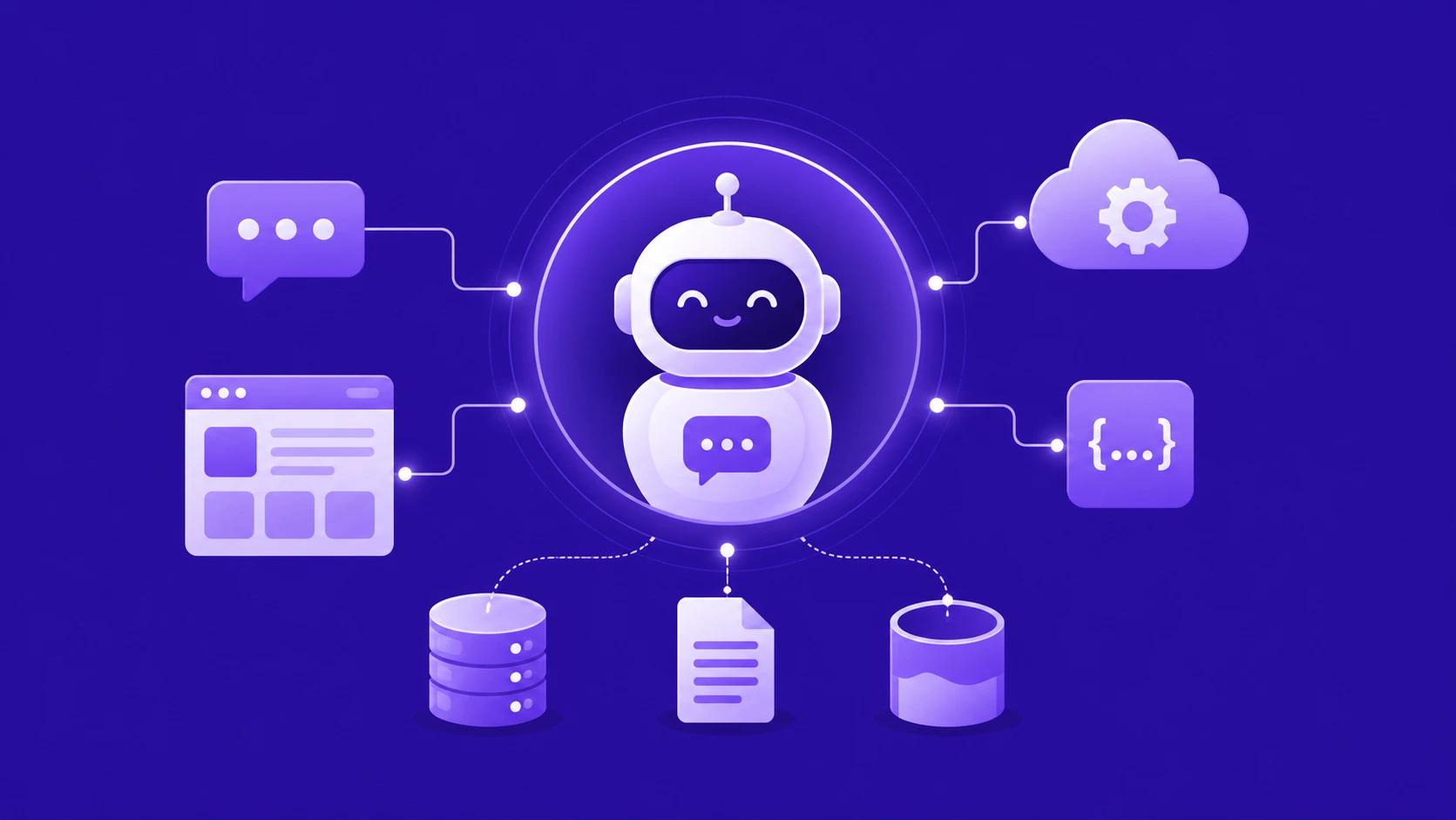 AI chatbot connected to REST APIs, cloud apps, and databases for seamless data integration.
