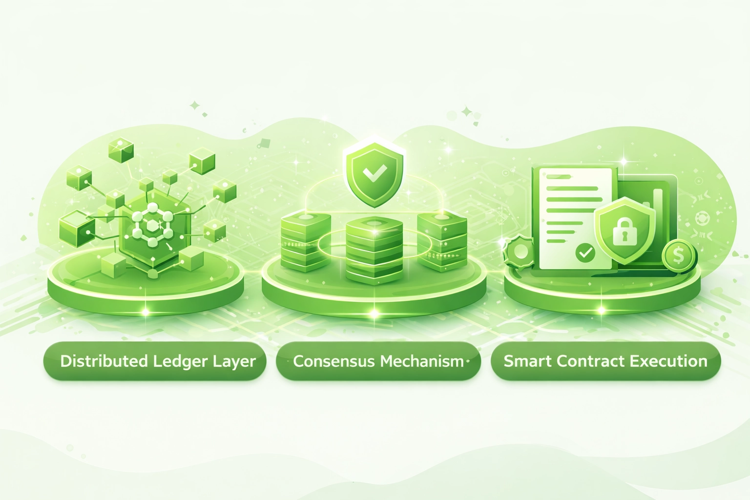 Smart contract execution flow within blockchain-based application infrastructure demonstrating autonomous business logic processing