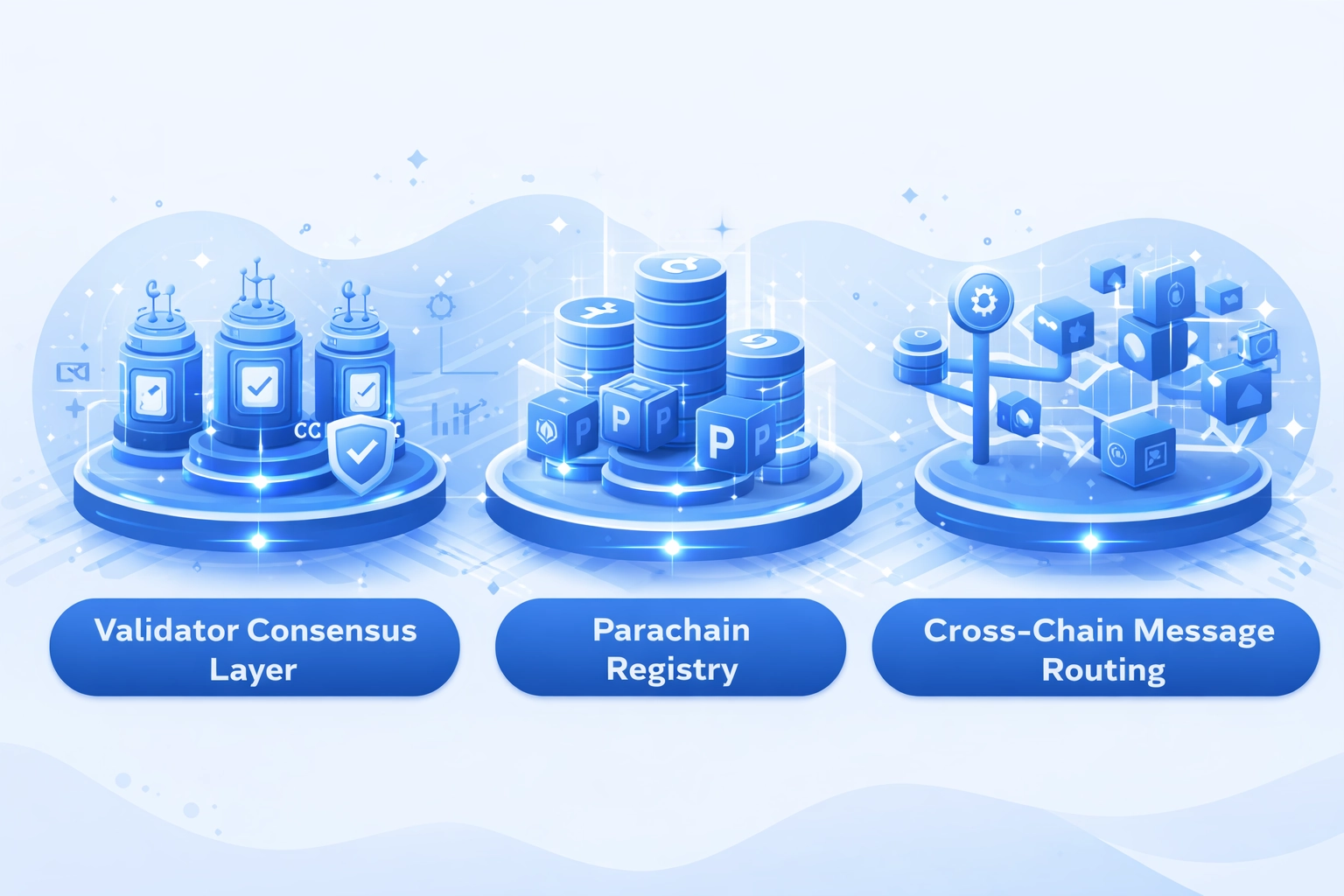 Cross-chain messaging protocol flow visualization demonstrating trustless data transfer between independent blockchain networks using XCMP infrastructure