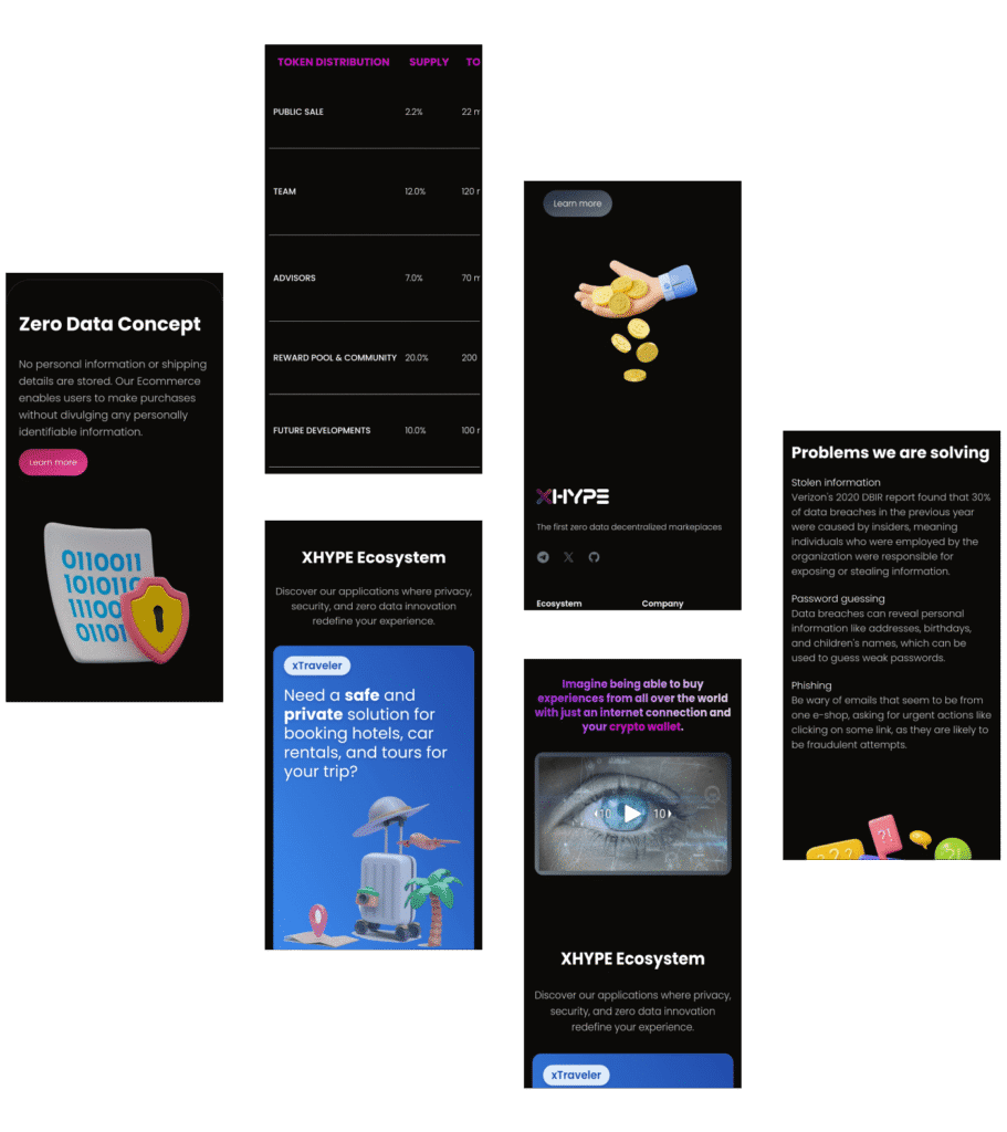 Xhype decentralized Marketplace more screens