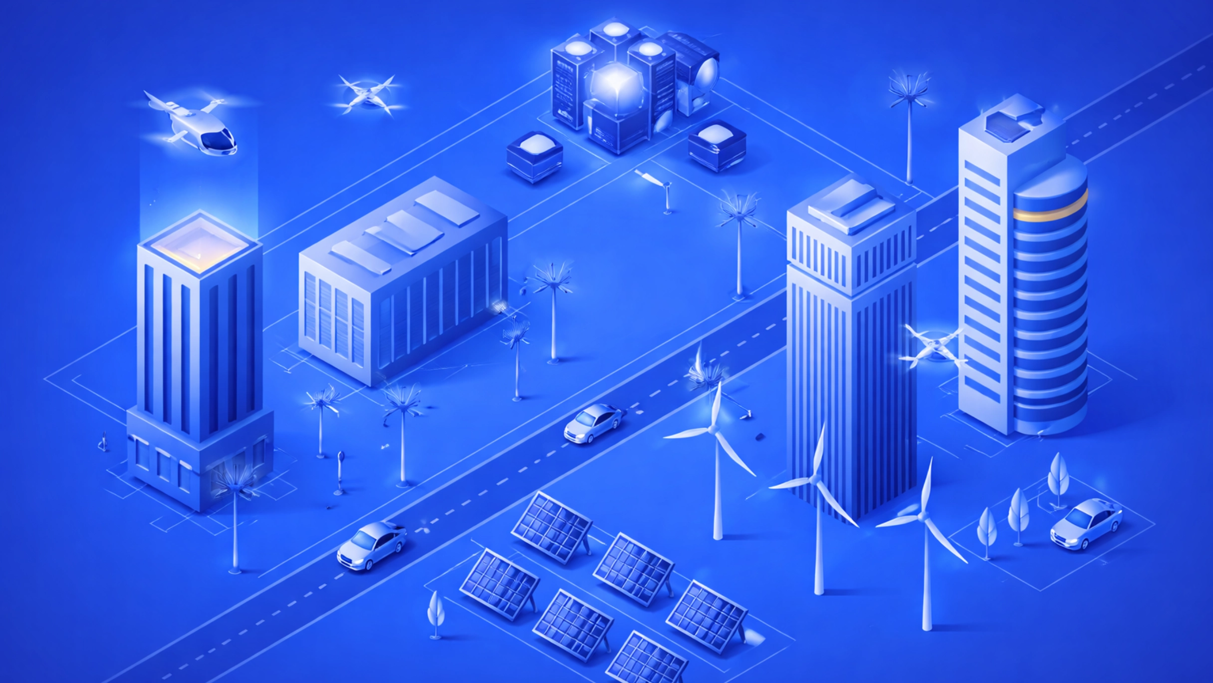 Smart Cities with Blockchain architecture showing decentralized energy grids transportation networks and IoT sensor integration across urban infrastructure