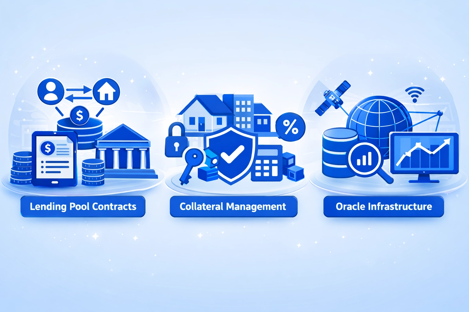 Collateralization model comparison displaying loan to value ratios for commercial residential industrial and land property types in DeFi lending