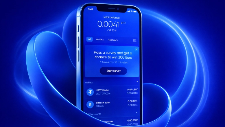 Cost of Cryptocurrency Wallet Creation banner showing a high-quality 3D smartphone crypto wallet interface with secure digital asset management in blue theme