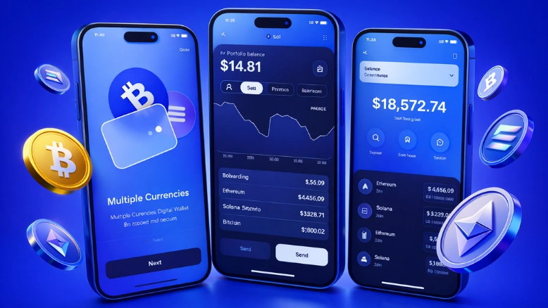 Cryptocurrency wallet regulation illustrated through secure digital wallets, global compliance symbols, and blockchain governance framework