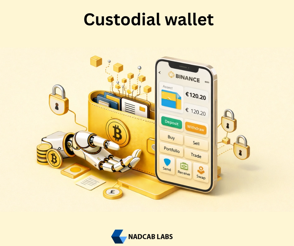 Custodial wallet example in Custodial vs Non-Custodial Wallets – third-party managed crypto wallet showing account balance and user login interface