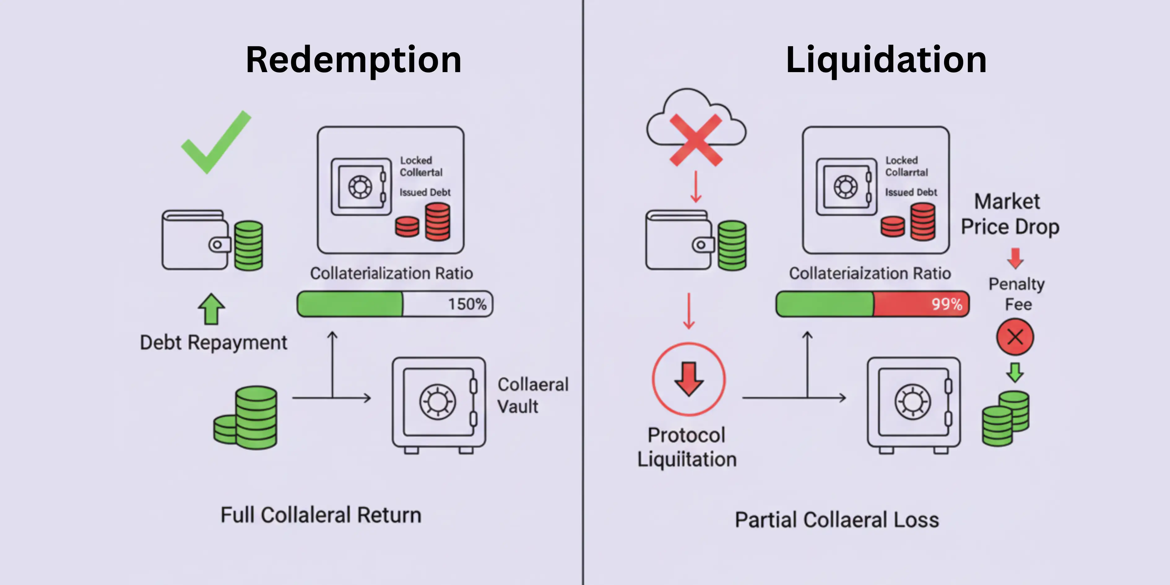 defi redemption vs defi liquidation