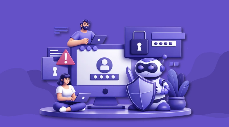 AI and Cybersecurity technology stack with machine learning, threat detection, automated response, and digital security shield elements.”