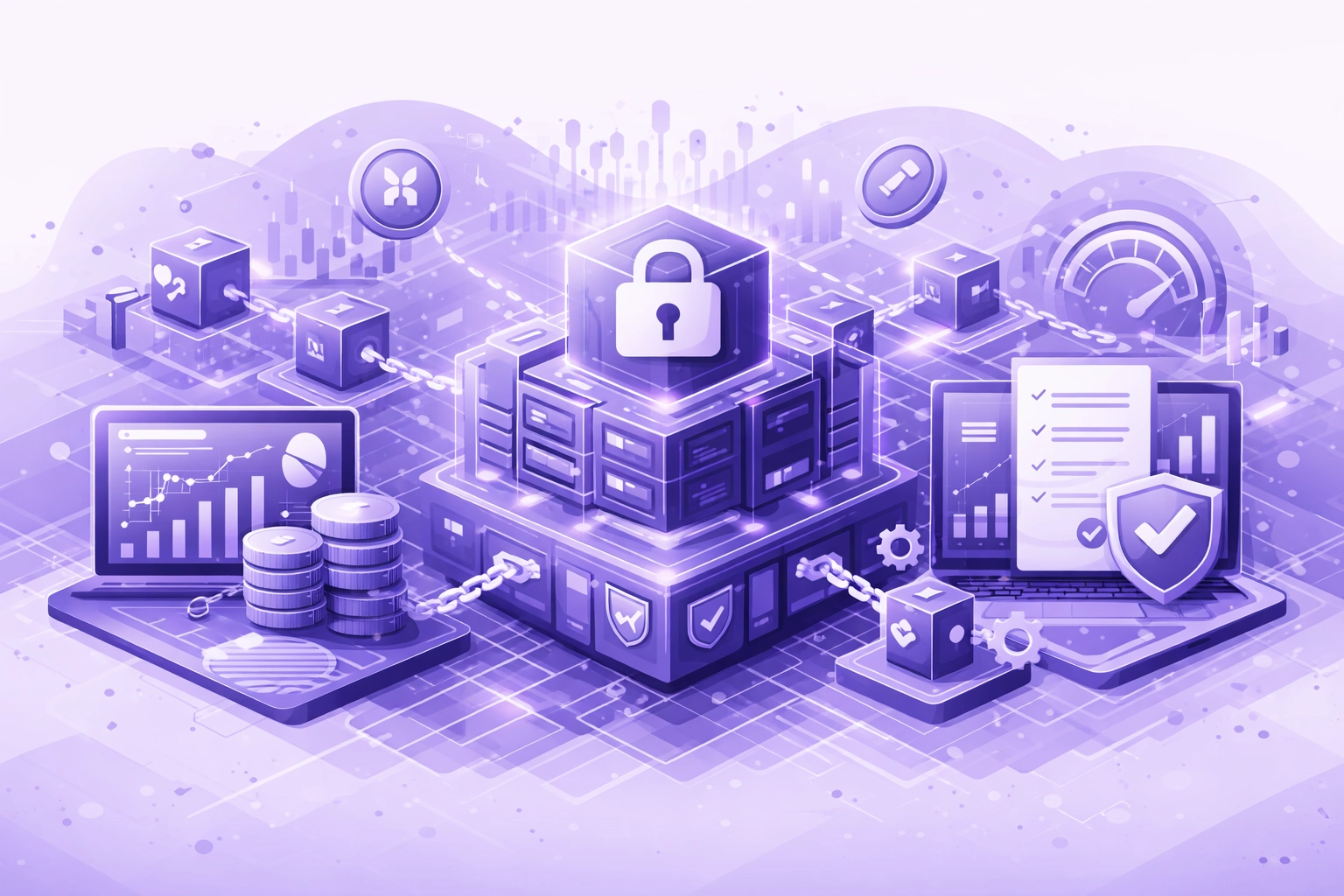 Security threat models for Enterprise Blockchain Applications illustrating consensus attacks, smart contract vulnerabilities, and key management protection strategies