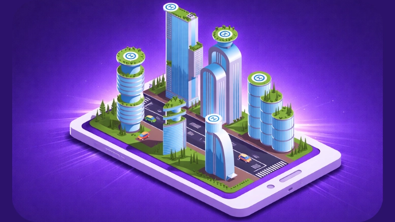 Green tokenized real estate infographic showing how ESG certified buildings are converted into blockchain property tokens for investors