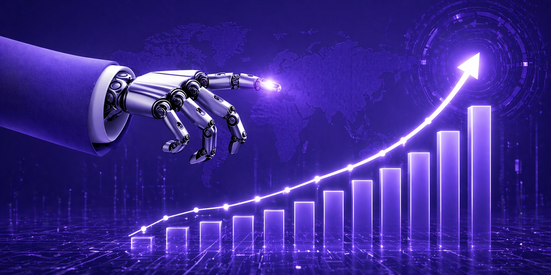 AI technology concept with growth chart illustrating generative AI market size and future trends
