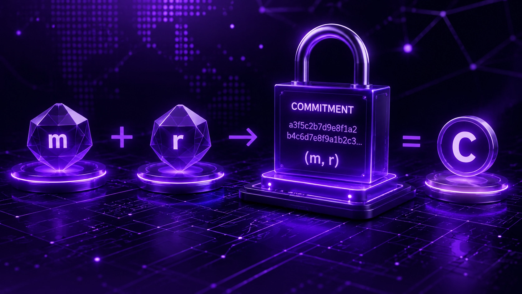 How Pedersen Commitment works step by step in blockchain using elliptic curve cryptography and random blinding factors