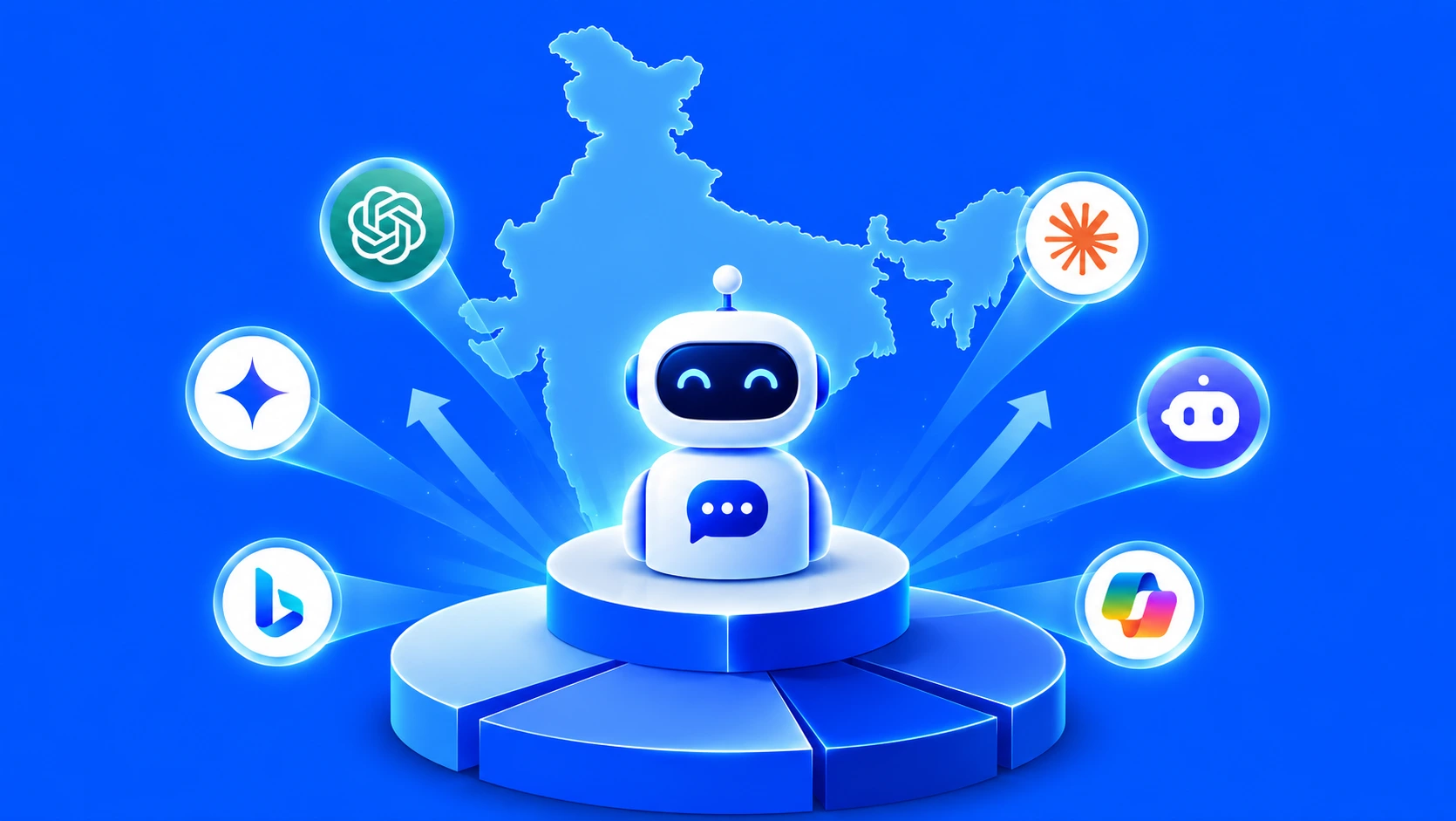AI chatbot platforms capturing the biggest share in India with futuristic digital growth visuals.