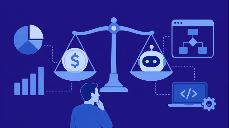 AI chatbot cost shaping development and execution decisions in simple visual.
