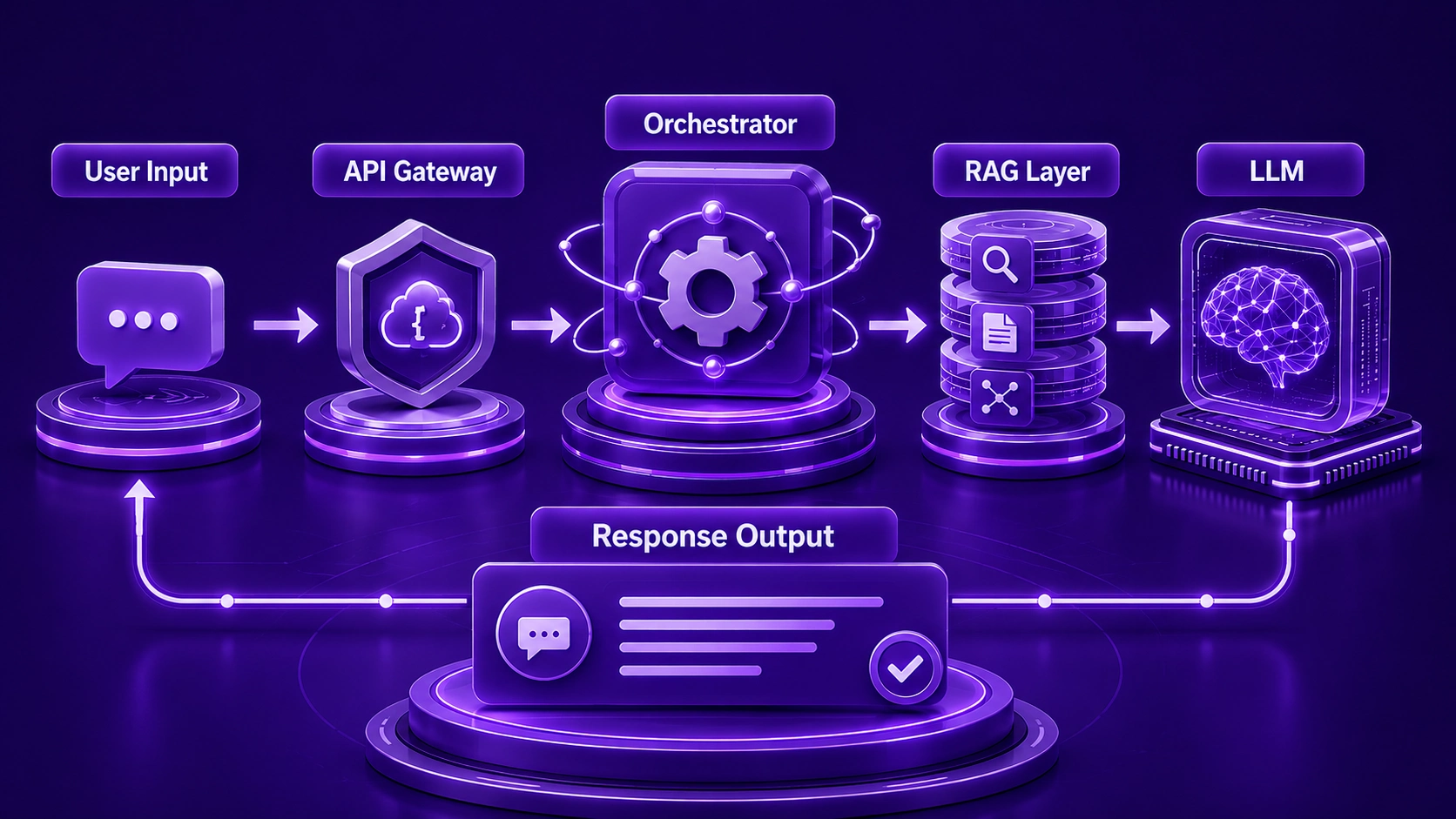 Request and Response Data Flow in Hybrid LLM Architecture