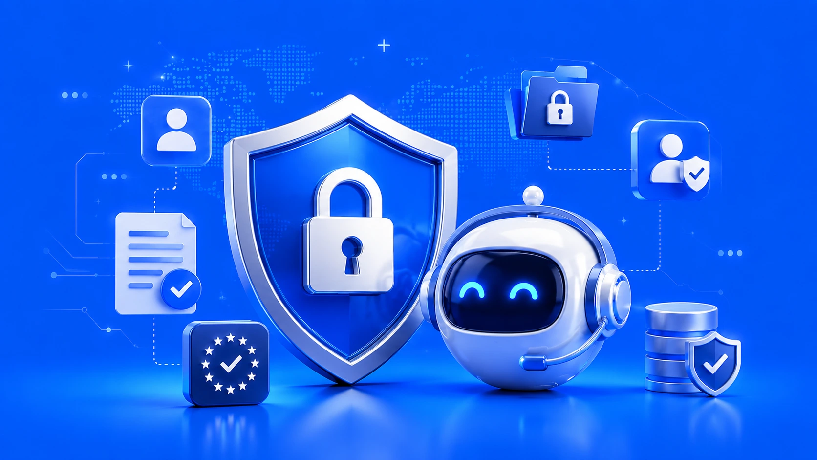 AI chatbot with GDPR compliance in India and secure data privacy concept for businesses in India with blue UI elements.
