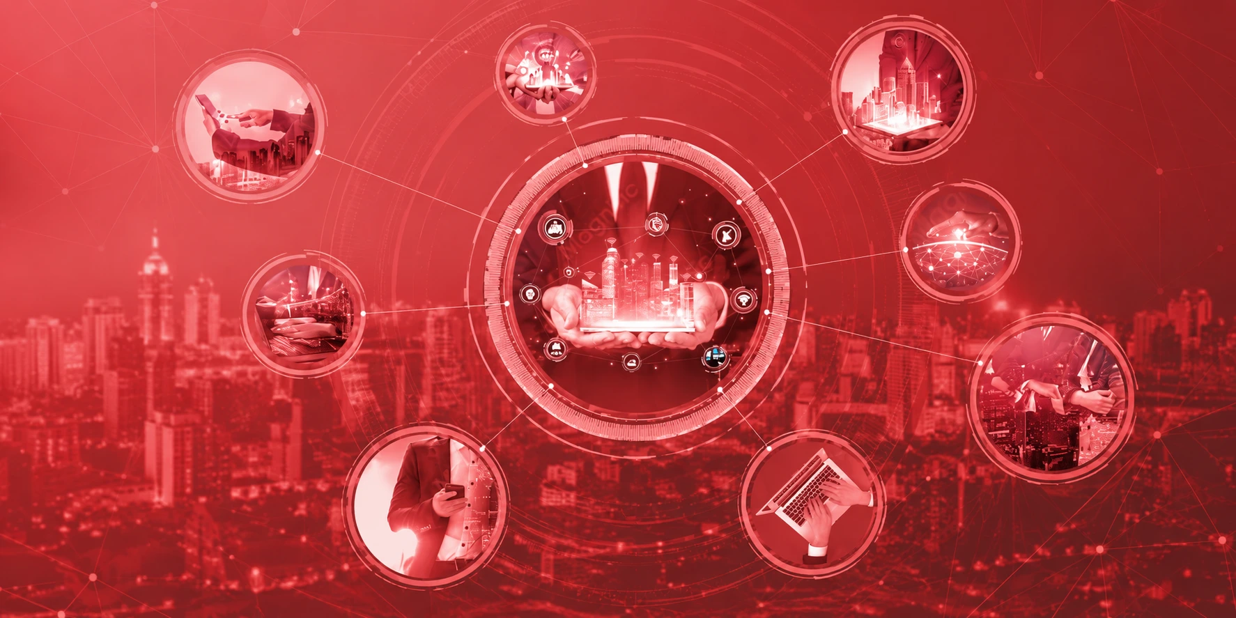 Creative business technology banner highlighting real-world generative AI applications across industries including automation, smart decision-making, and AI-powered business solutions.