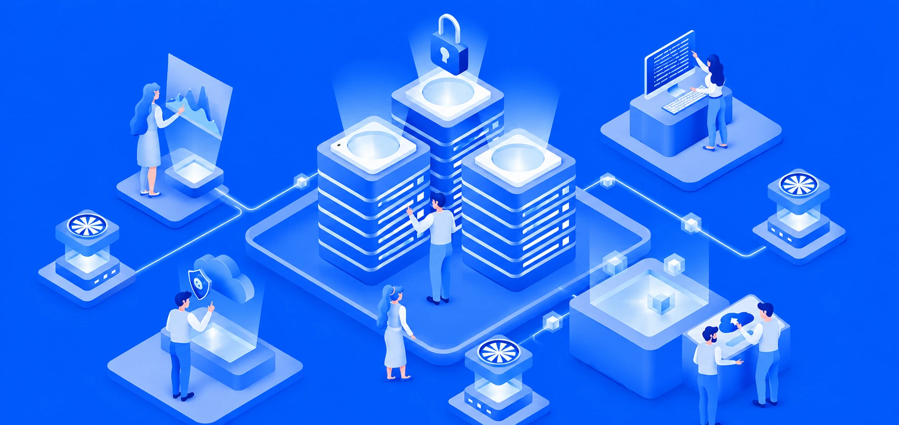Scalable cloud system illustrating microservices architecture with distributed services and interconnected containers for modern applications