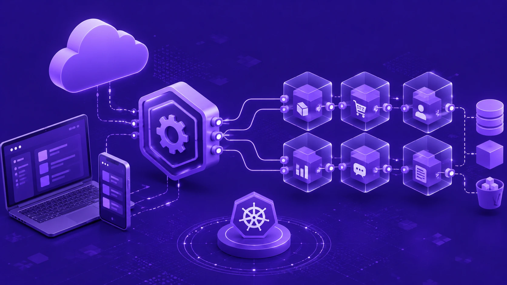 cloud native applications interface with RESTful APIs in microservices architecture showing connected backend services scalable infrastructure and modern digital communication systems
