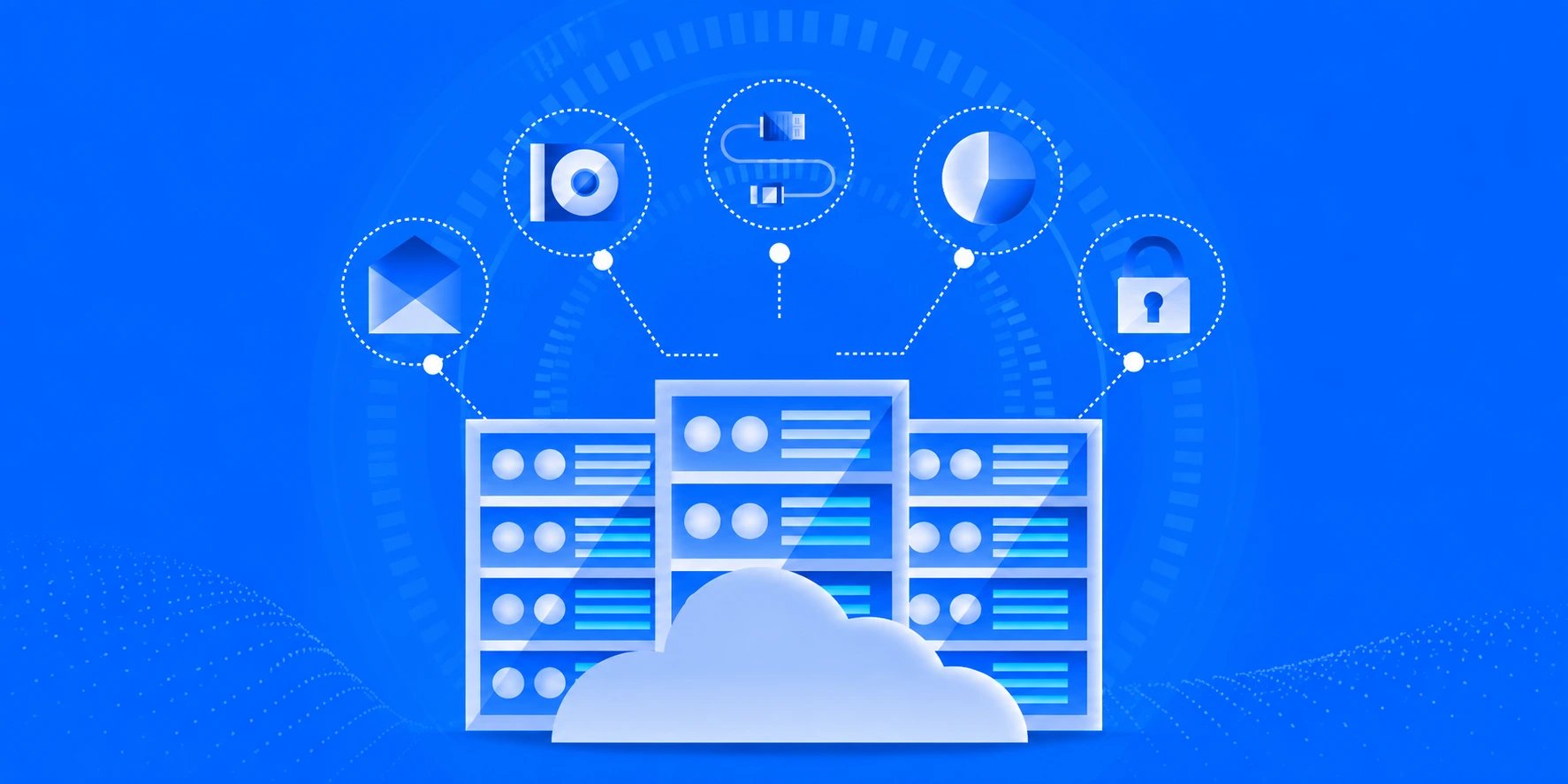 Illustration explaining what are microservices with cloud servers and connected services for scalable business applications