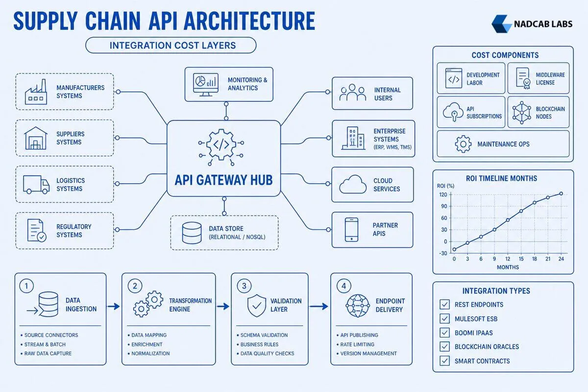 Supply Chain Api Integration Costs Complete — labelled architecture diagram