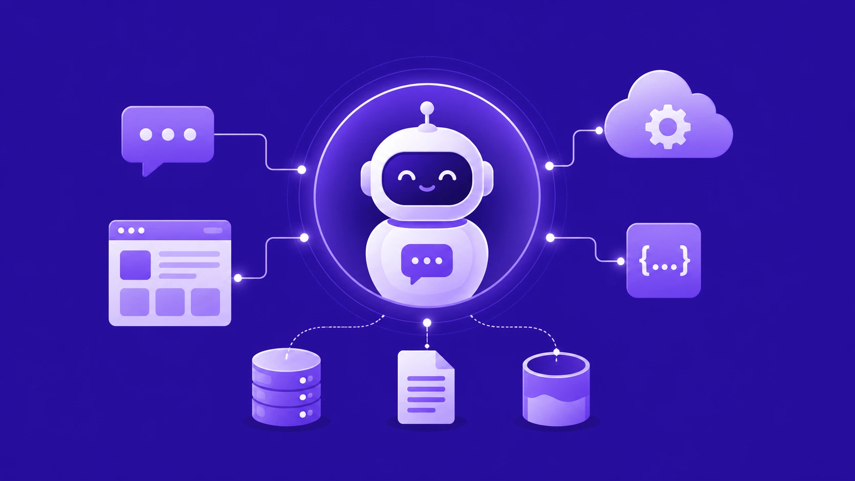 AI chatbot connected to REST APIs, cloud apps, and databases for seamless data integration.