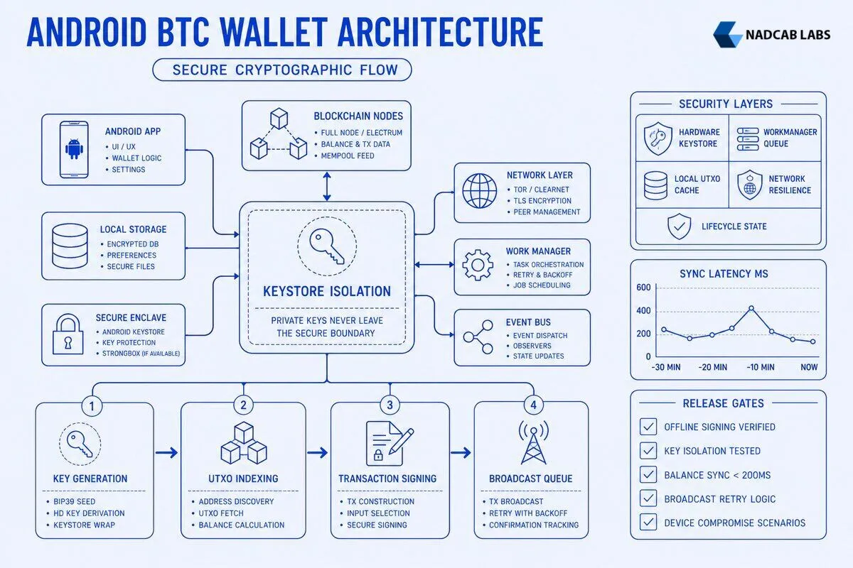 Android Blockchain Wallet Integration Building Secure — labelled architecture diagram