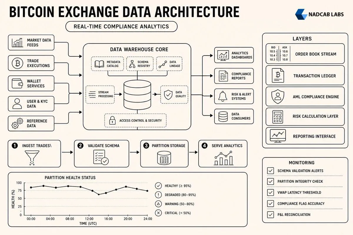 Bitcoin Exchange Data Warehousing Architecture Operations — labelled architecture diagram