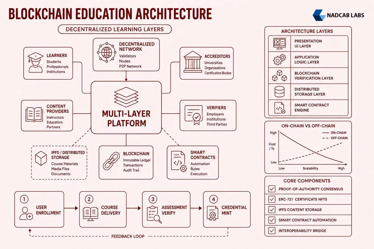 Blockchain Education Platform Architecture Multi Layer — technical process flow chart