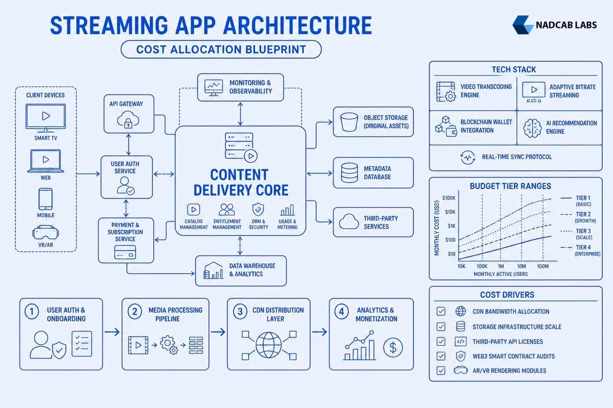 Entertainment App Development Cost Budget Breakdown — technical process flow chart