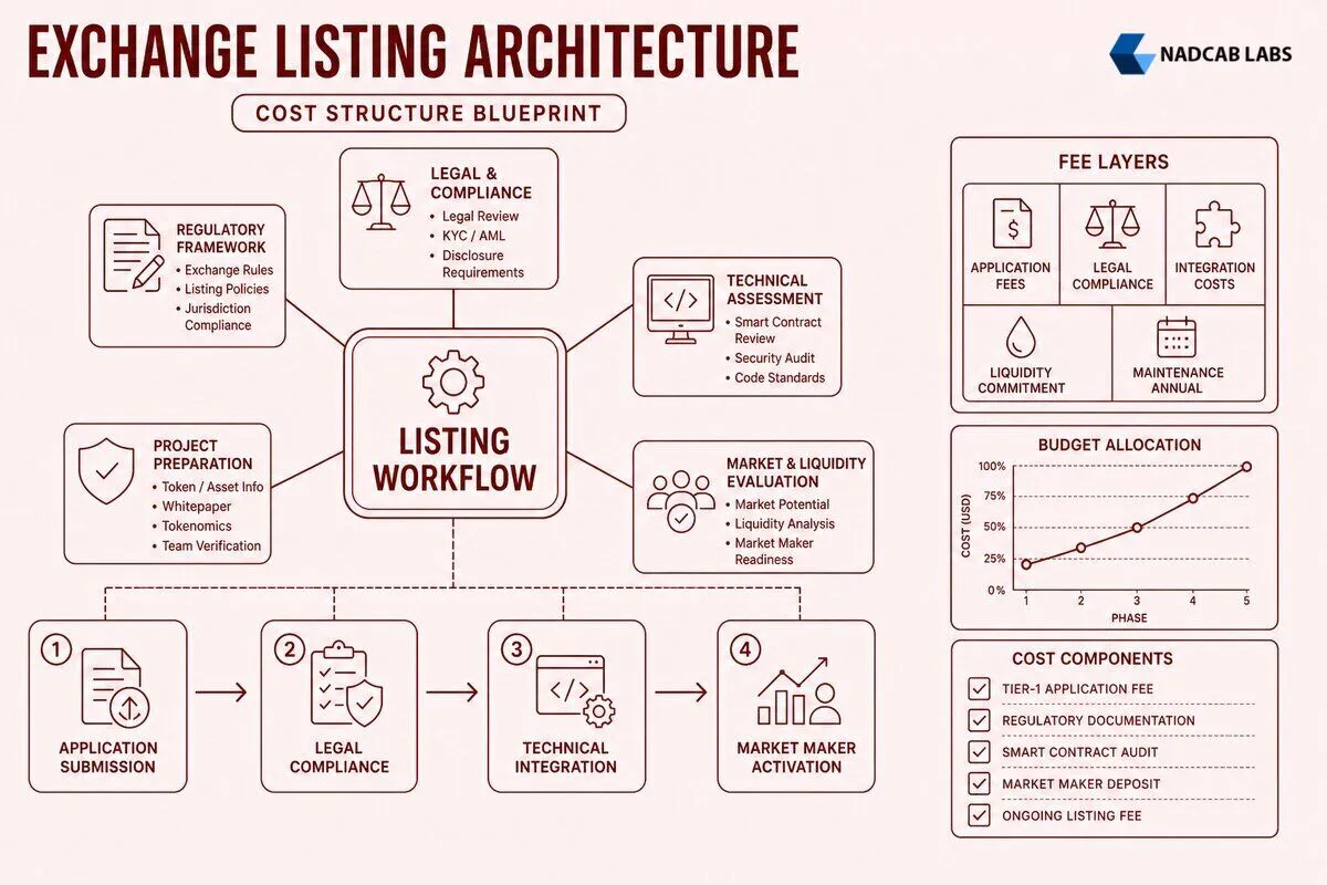 Exchange Listing Cost Breakdown Fee Structure — labelled architecture diagram