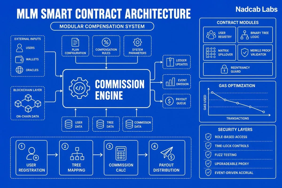 MLM compensation plan smart contract — Nadcab Labs