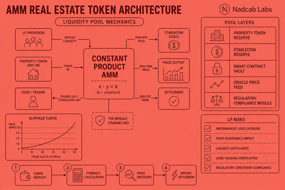 Real Estate Token Liquidity Pool Mechanics — technical process flow chart