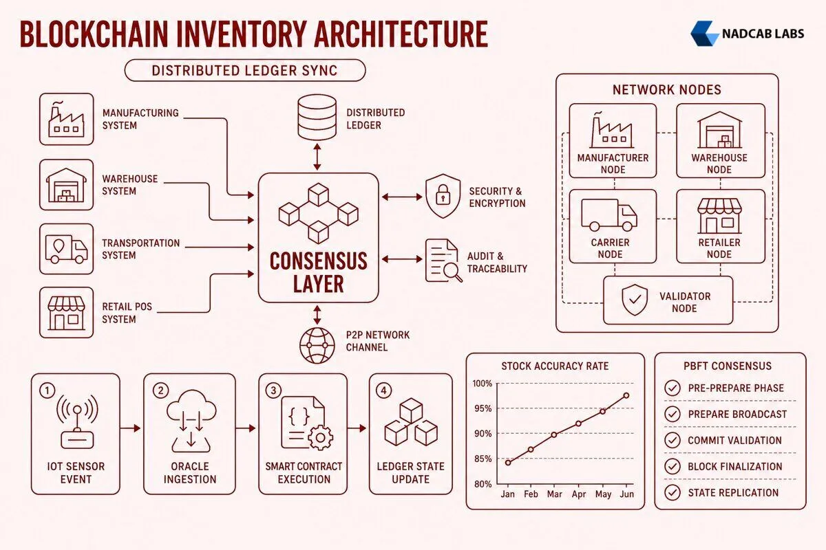 Real Time Inventory Visibility Blockchain Architecture — technical process flow chart