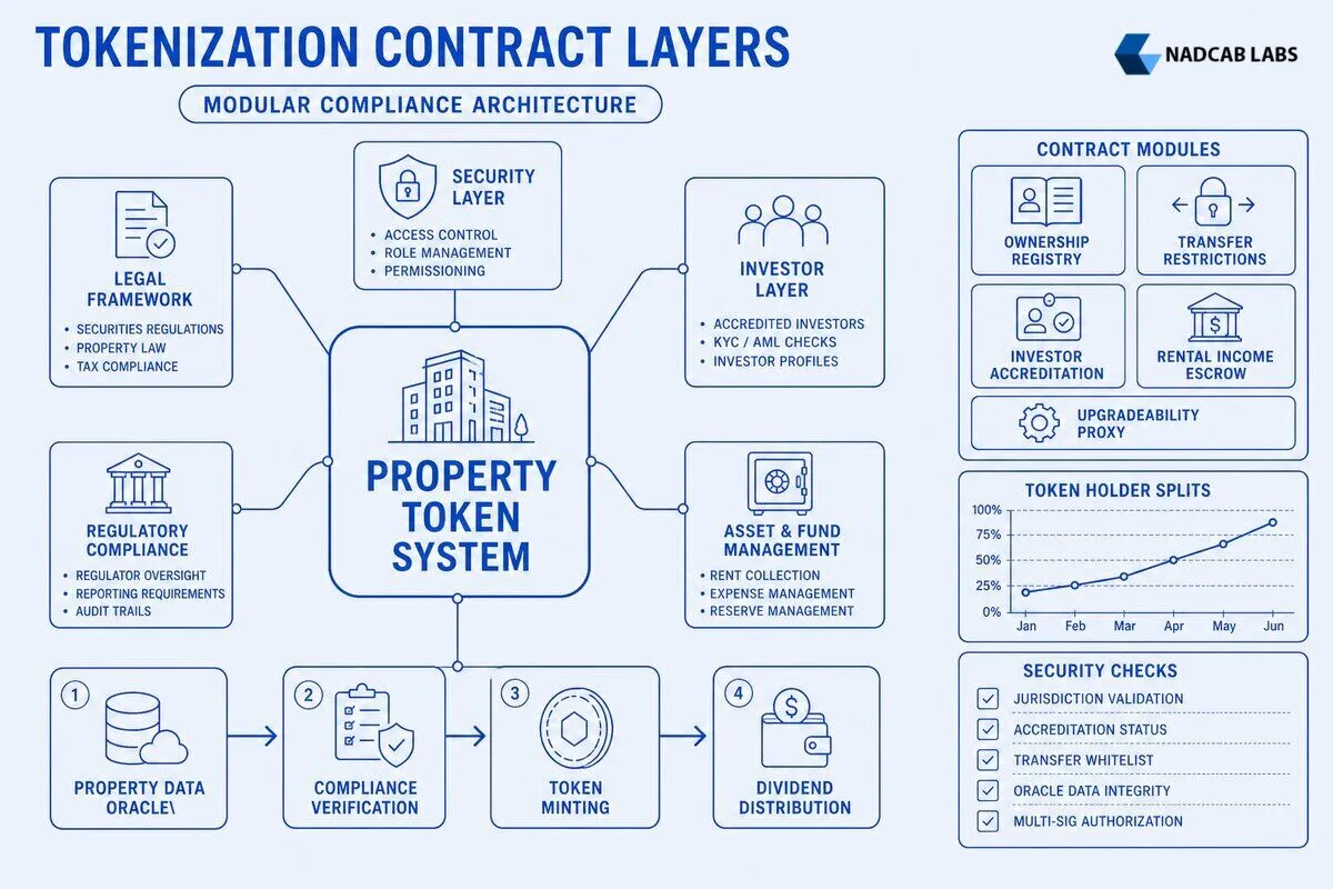 Smart Contract Architecture Real Estate Tokenization — labelled architecture diagram