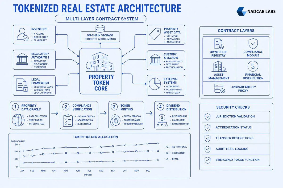 Smart Contract Architecture Real Estate Tokenization — technical process flow chart