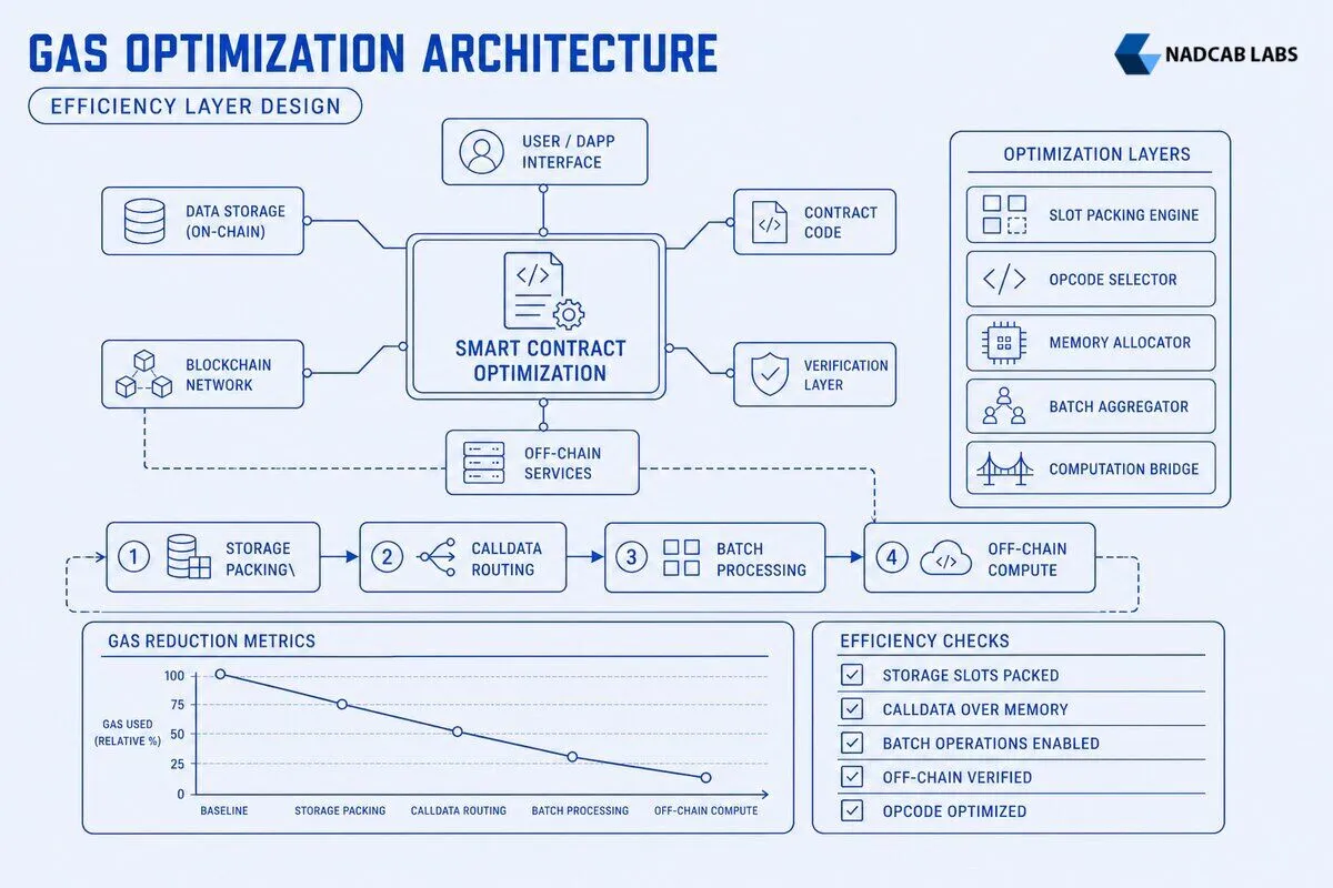 Smart Contract Gas Optimization Architectural Patterns — labelled architecture diagram