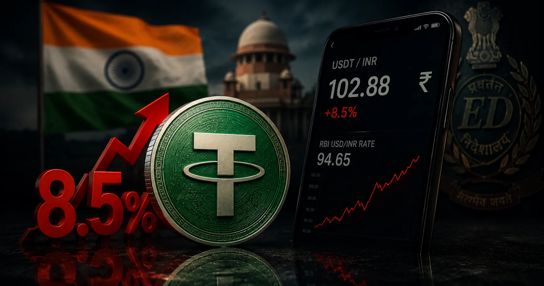 Tether Trades 8.5% Above India's Dollar Rate as ED Enforcement Pressure Hits USDT Access