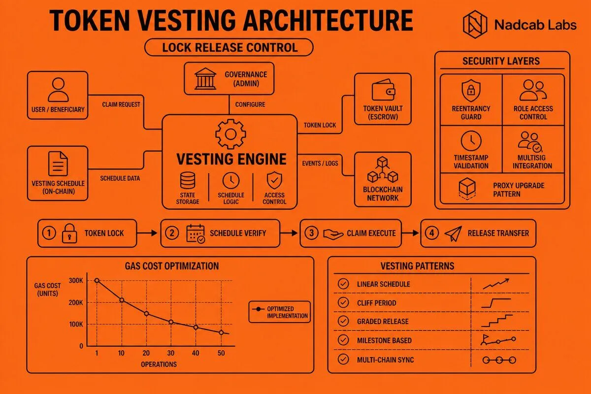 Token Vesting Smart Contract Architecture Design — labelled architecture diagram
