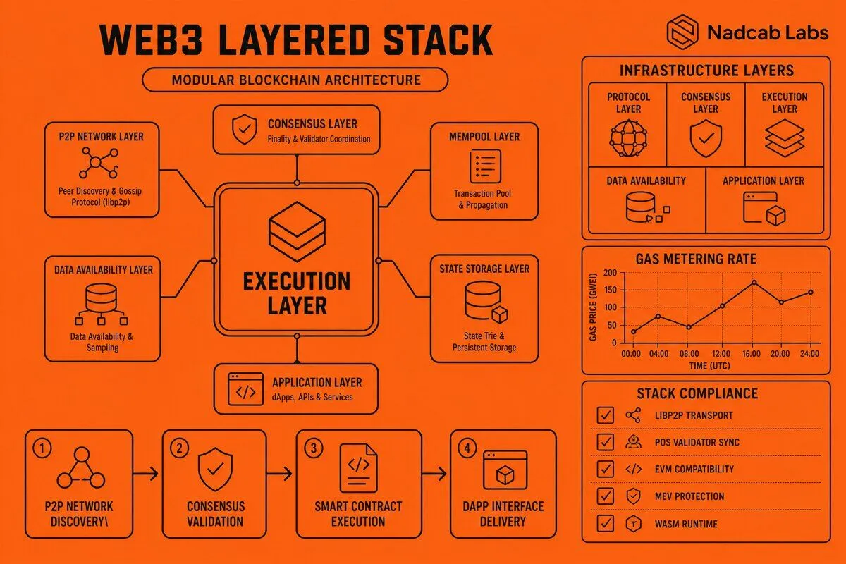 Web3 Infrastructure Layers Explained Protocol Application — labelled architecture diagram